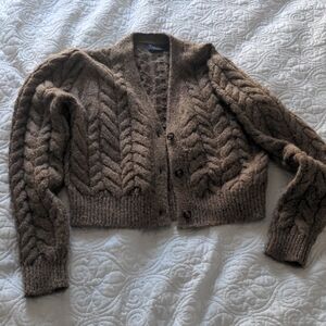 Classic Brown Cable Knit Cardigan